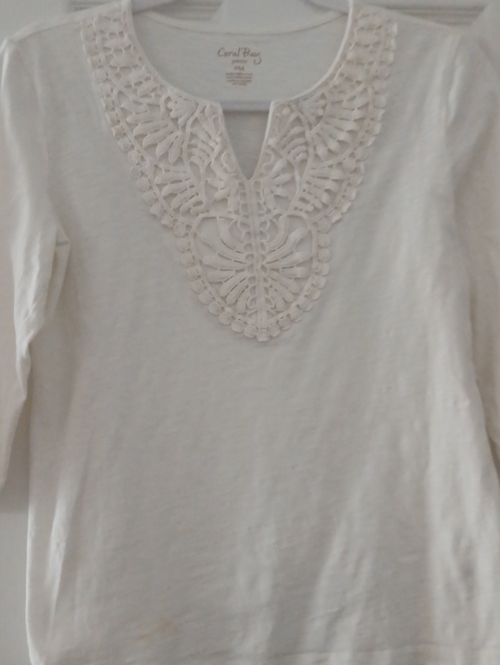 Coral Bay White Long Sleeve Top with Crochet Bib